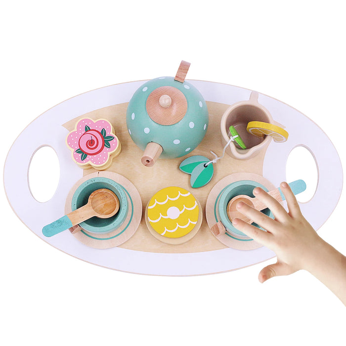 Wooden Tea Set Toys Pretend Play Kitchen Accessories for Kids Afternoon Tea