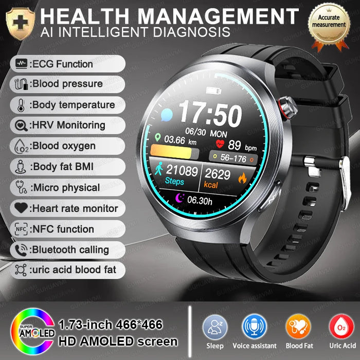 2025 New Micro Physical Examination ECG SmartWatch Blood Pressure Emotional Detection Fatigue Monitoring Smartwatch