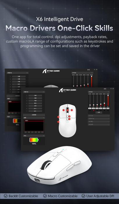 Attack Shark X6 PAW3395 Bluetooth Mouse,Tri-Mode Connection,RGB Touch Magnetic Charging Base