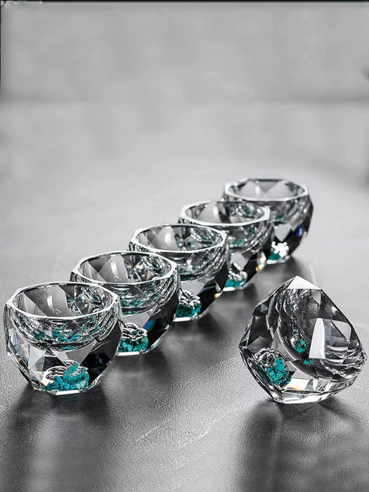 Creative Crystal Faceted Liquor Glasses  Vodka Whiskey Spirits Glasses Turquoise Scales Dispensers Home Sip Glasses Bar Utensils