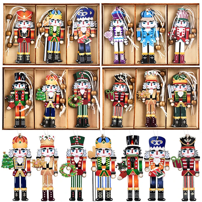 9pcs Christmas Nutcracker Soldier Wooden Pendant Xmas Tree Hanging Ornament
