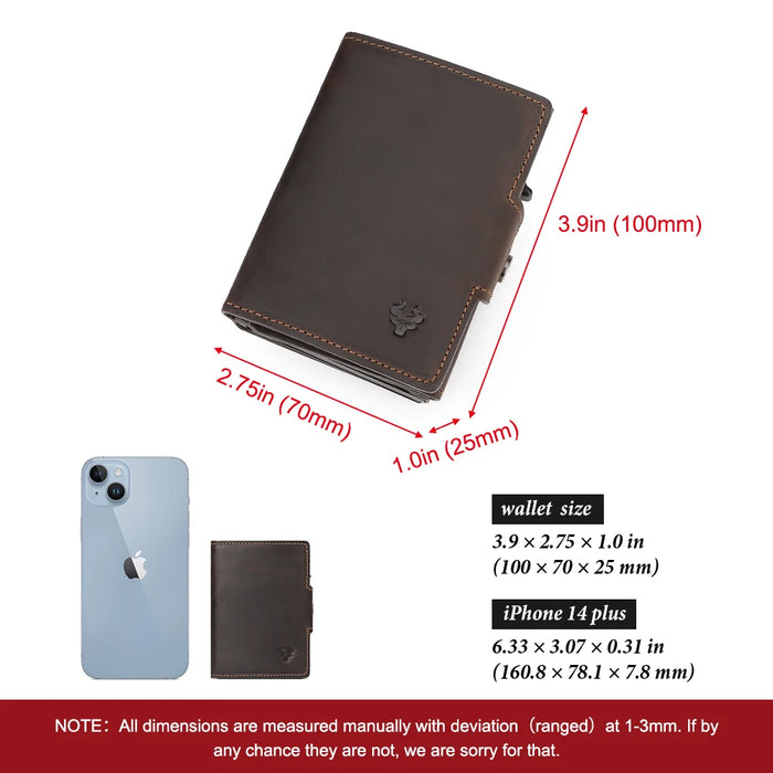 Genuine Leather Men's Short Wallet Small Mini Money Clip RFID BLocking Credit Automatic  Card Holder with Free Engraving Service