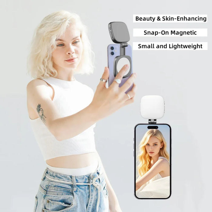 Magnetic Phone Fill Light for Selfie & Live-Streaming LED Beauty Light with Long Battery Life 4 Color Temps & 5 Bright Levels