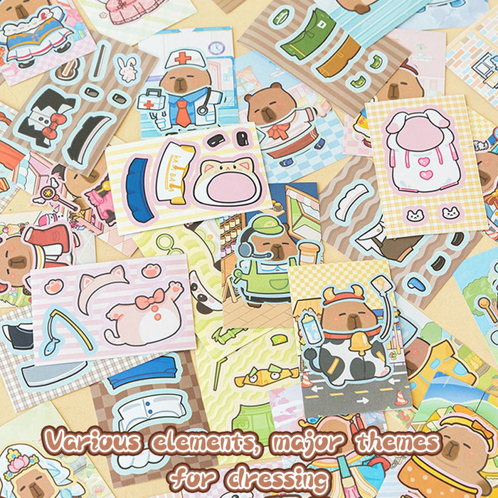 50pcs Kawaii Capybara Sticker Cute Dress-up Mini Pocket Portable Sticker Korean Stationery Children Sticker Set Cartoon Stickers