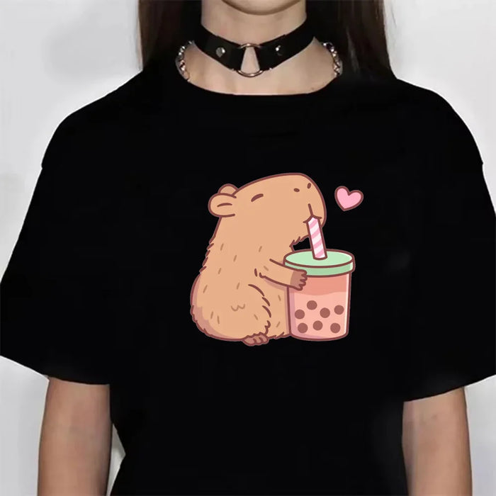 Capybara t-shirts women athleisure comfortable t-shirts female harajuku Japanese funny clothes