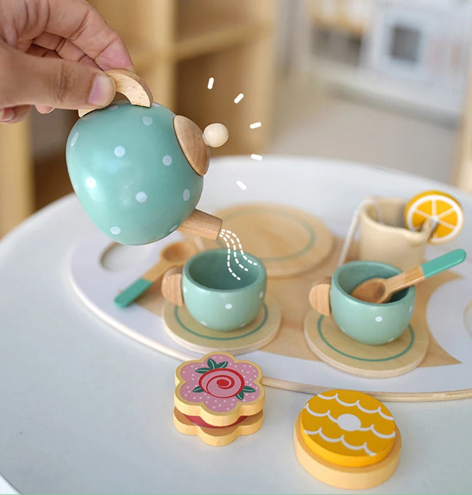 Wooden Afternoon Tea Set Toy Pretend Play Food Learning