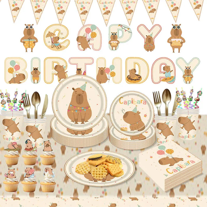 Capybara Birthday Decoration Cartoon Tableware Cups Plate Napkin Balloons Capybara Theme Birthday Party Decoration Supplies Kit