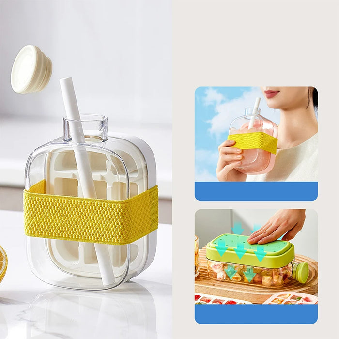 Summer Ice Cube Tray With Straw 2 in1 Ice Tray And Water Bottle For Ice Maker Silicone Ice Cube Portable Kettle Reusable Icecup