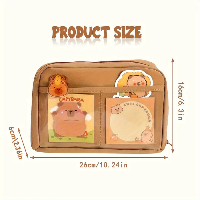 31pcs Capybara Stationery Set, Cute Capybara Pencil Case, Multi-Layer School Pencil Box with Stickers, Keychain, Brooch