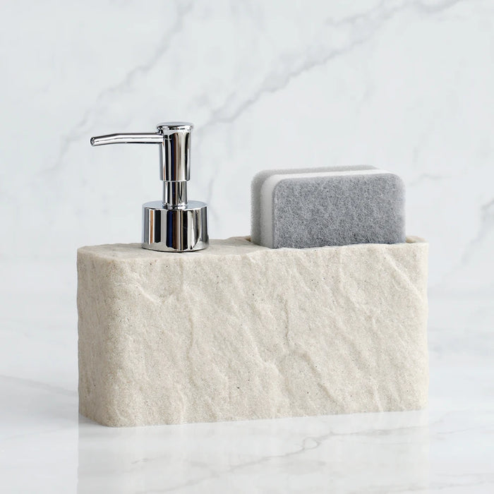 Soap Dispenser with Sponge Kitchen Sink and Bathroom Soap Dispenser Imitation black rock Liquid Hand and Dish Soap Dispenser