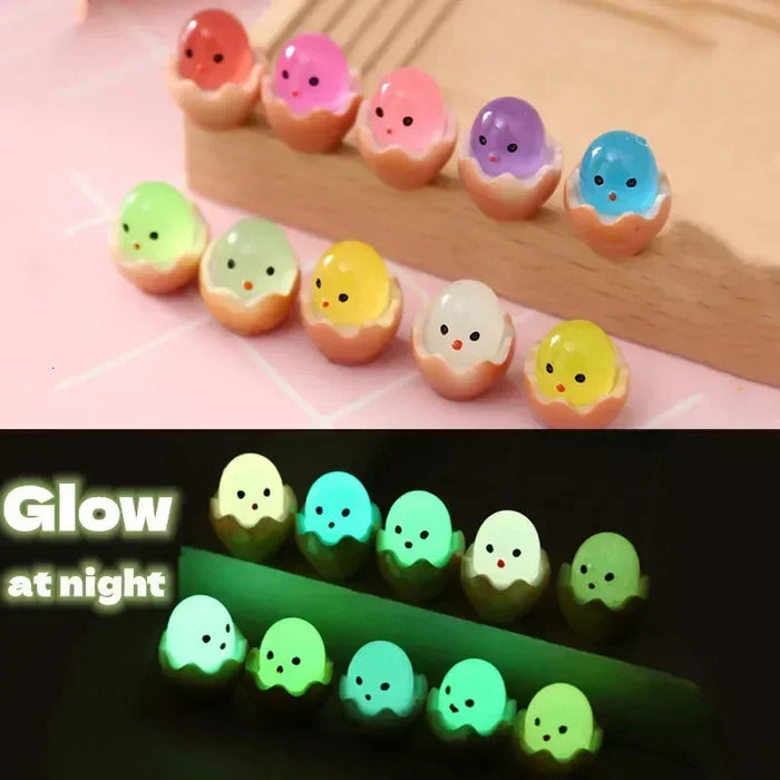 20PCS Luminous Chick Eggs Micro Landscape Ornament Easter Toys Birth Egg Glow in Dark Fairy Miniature Flower Potted Kids Gift