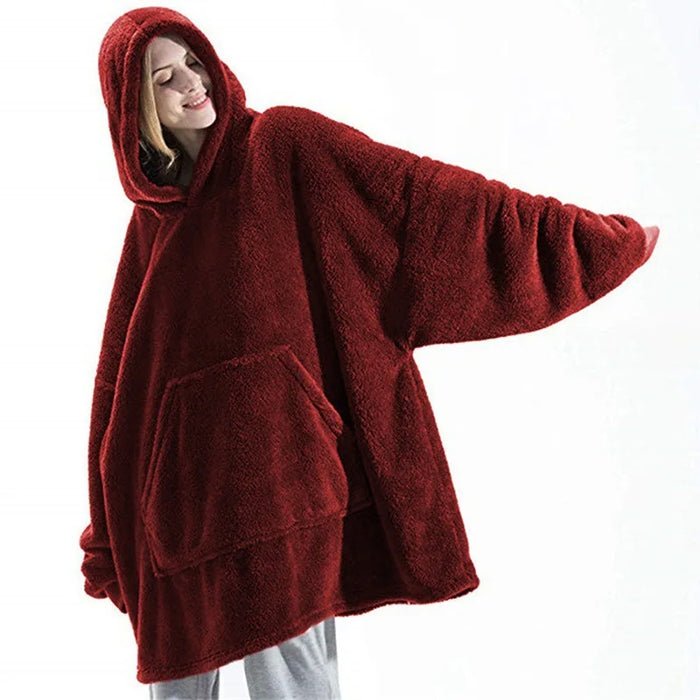 MIDSUM Winter Hooded Sweater Blanket Women Oversized Fleece Blanket With Sleeves Large Pocket Warm Thick TV Hoodie Robe Couple