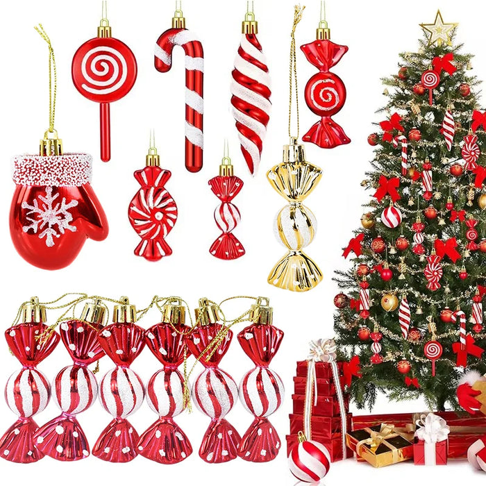 6pcs/set Christmas Candy Pendants Colorful Lollipop Cane Hanging Ornaments