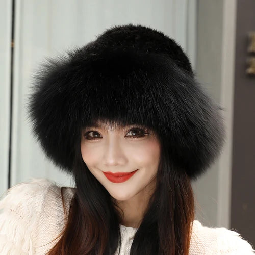 New Women Winter Luxury Knitted Real Mink Fur Bomber Hat Natural Warm Fox Fur Cap Girls Quality Soft 100% Genuine Mink Fur Hats