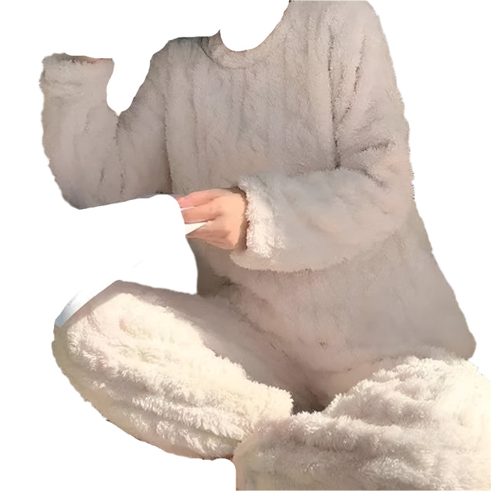 Autumn Women Solid Warm 2 Piece Sets Thicken Velvet Ribbed Fleece Set Pullover And Pants Women Casual Pajama Sets 2024