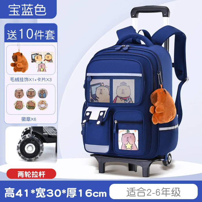 Capybara Children Cartoon School Backpack with Wheels Students Bags for Girls Boys Trolley  Schoolbag Rolling Wheeled Backpacks