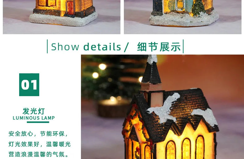 LED Christmas Decorations Resin Small House Micro