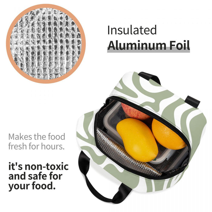 Geometric Liquid Swirl Abstract Pattern In Sage Green Insulated Lunch Bag