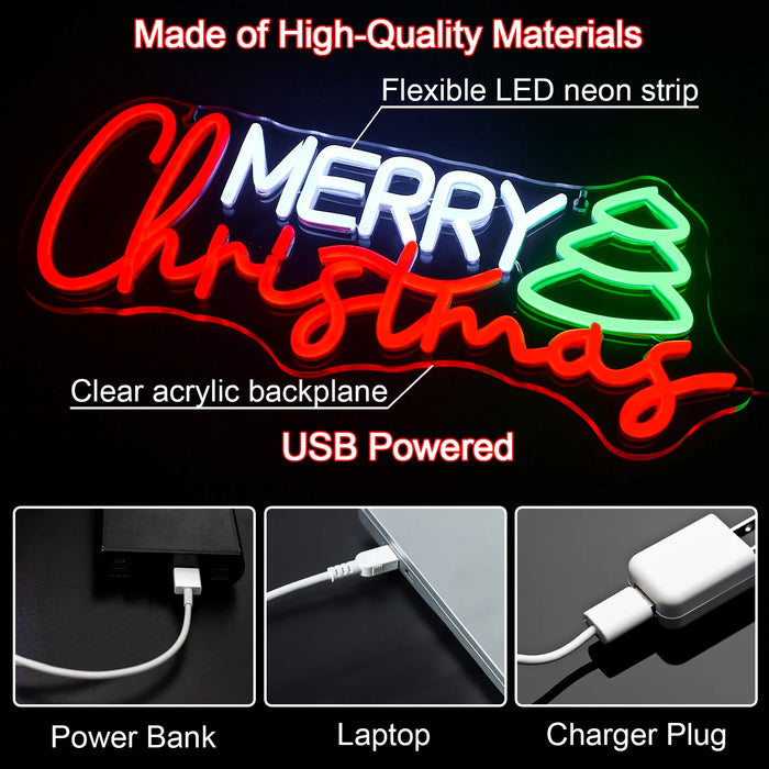 Merry Christmas Neon Sign Christmas Hat Dimmable LED Sign