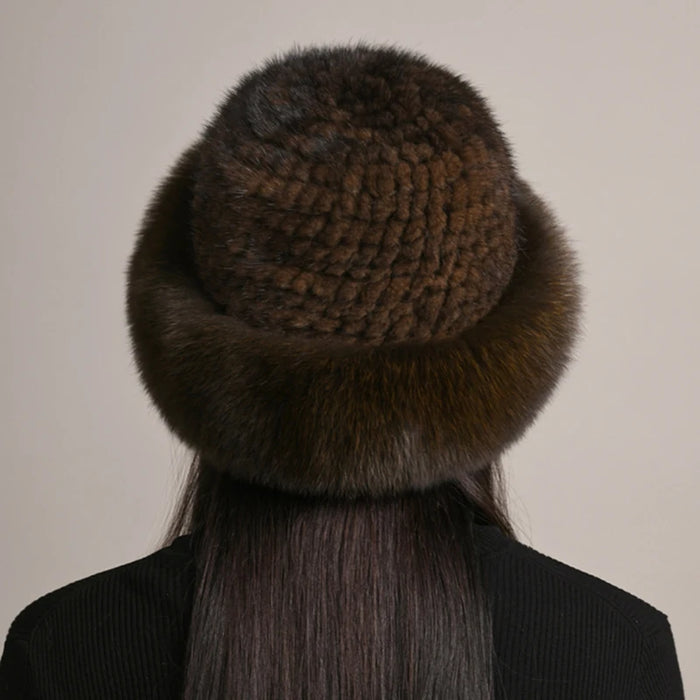 New Women Winter Luxury Knitted Real Mink Fur Bomber Hat Natural Warm Fox Fur Cap Girls Quality Soft 100% Genuine Mink Fur Hats