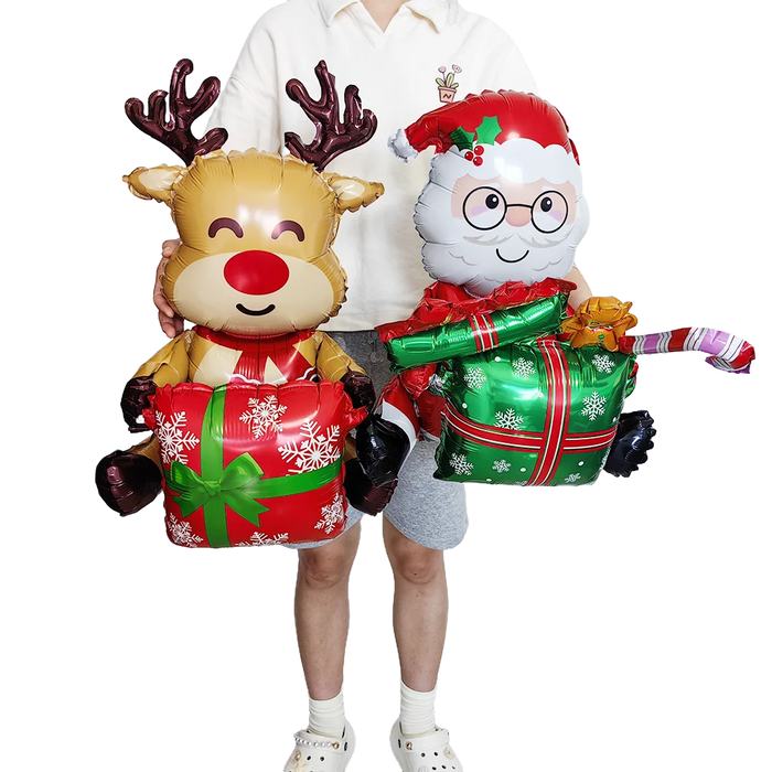 Christmas Decoration Sitting Gift Santa Claus Elk Deer Foil Balloon Red Green Tassel Foil Fringe Float Curtain Hanging Decors