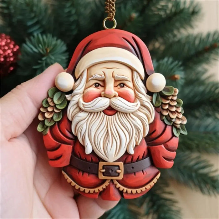 Colorful 2D Santa Hanging Ornament Santa Claus Cartoon Christmas Tree Pendant