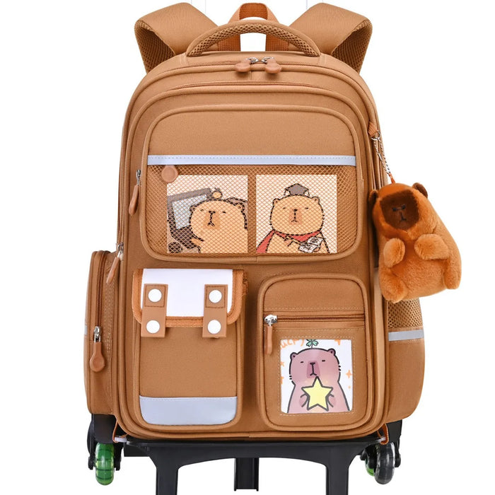 Capybara Children Cartoon School Backpack with Wheels Students Bags for Girls Boys Trolley  Schoolbag Rolling Wheeled Backpacks