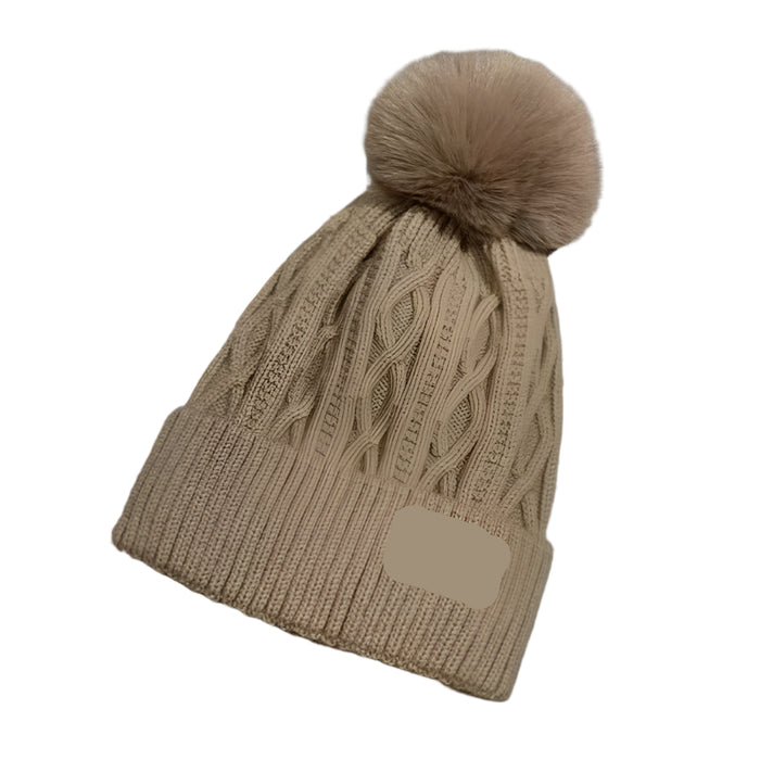 Autumn and Winter Women's Pompom Knitted Hat Women Solid Color Thicken Plush Beanie Cap Female Autumn Warm Crochet Hats