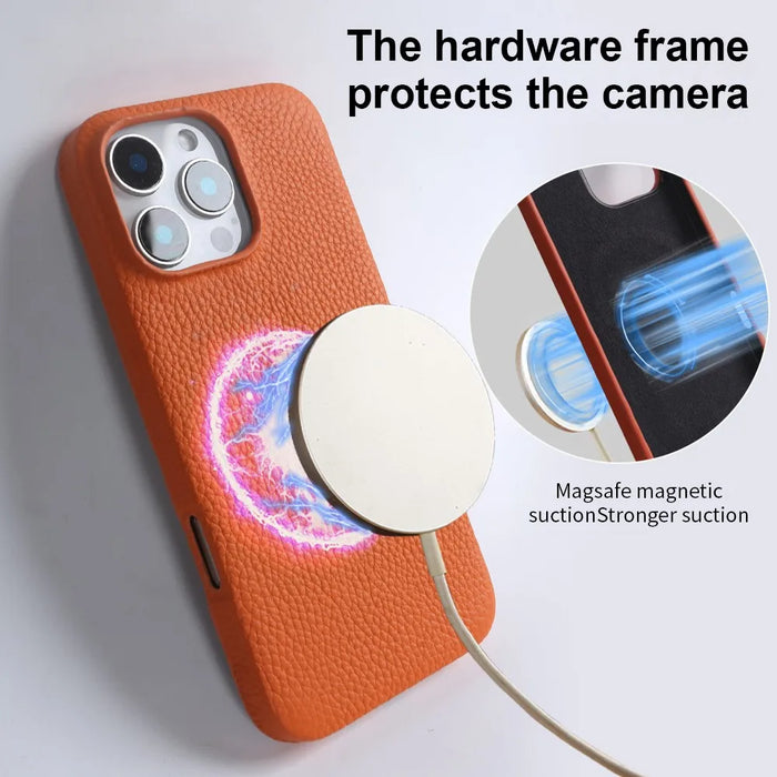 Luxury Magnetic Magsafe Genuine Leather Case For iP 16 Pro Max 15 14 13 12 11 Phone Cases Back Cover