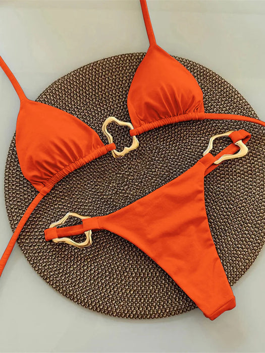 S - XL New 7 Colors Halter Metal Ring Bikini Female Swimsuit Women Swimwear Two-pieces Bikini set Bather Bathing Suit Swim V6406