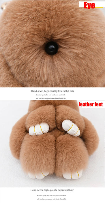 Fluffy Cute Bunny 18CM Real Fur Keychain Rex Rabbit Pom Pom Gift Toy Doll Women Bag Pendant Charm Car Key Keyring Metal ring