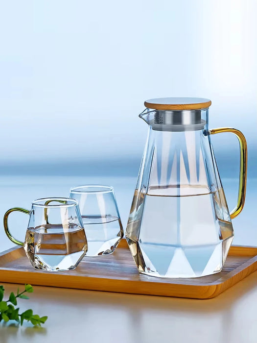 2L Large Capacity Cold Water Bottle Glass Heat-Resistant High Temperature Cold Water Bottle Teapot Set Boiling Water Cup
