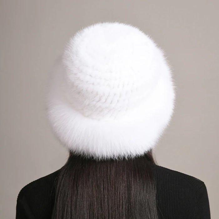 New Women Winter Luxury Knitted Real Mink Fur Bomber Hat Natural Warm Fox Fur Cap Girls Quality Soft 100% Genuine Mink Fur Hats