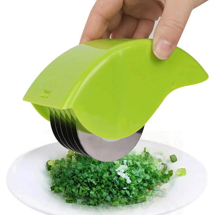 Vegetable Chopper Roller Manual Scallion Cutter with 6 Stainless Steel Blade Detachable Herb Roller Mincer Parsley Chopper Tools
