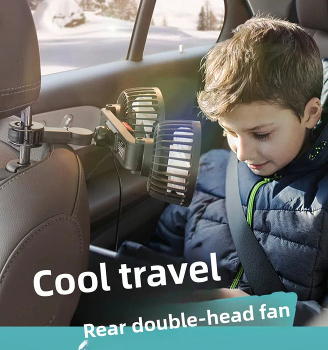 Car Safety Rear Seat Double-head Fan Kids Outdoor Fan Clip on Car Seat 360 Rotation Neck Cooler for Baby Summer Car Accessories