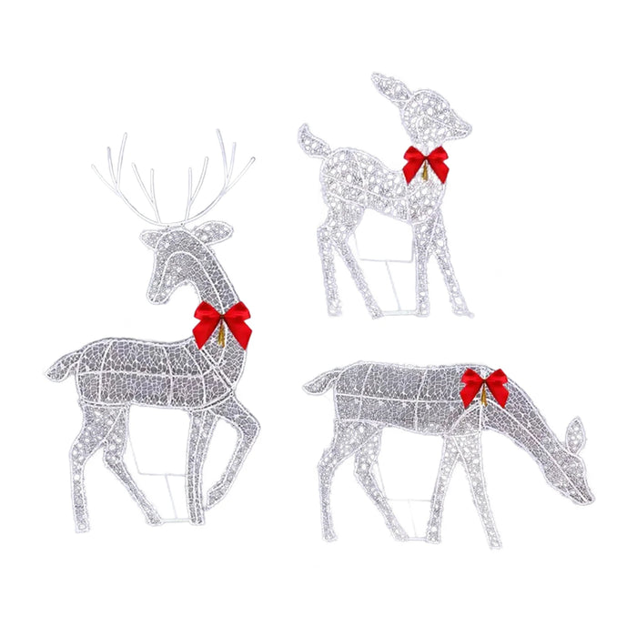 Metal Frame Reindeer Decor Glowing Christmas Deer Ornament Set with Led Lights