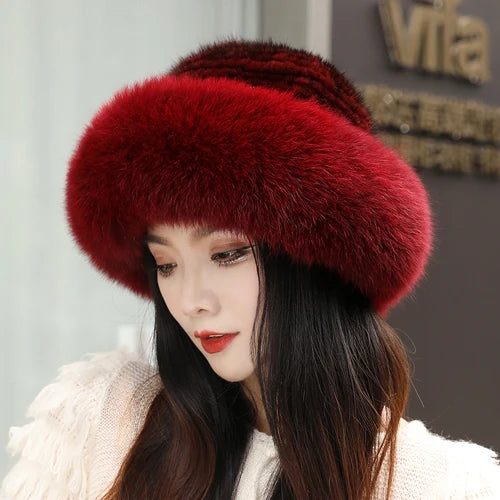 New Women Winter Luxury Knitted Real Mink Fur Bomber Hat Natural Warm Fox Fur Cap Girls Quality Soft 100% Genuine Mink Fur Hats