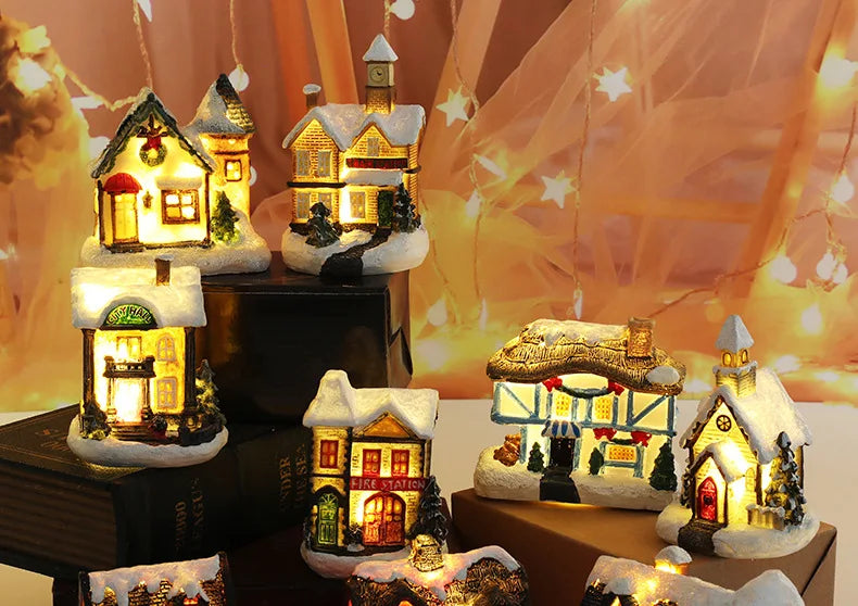 LED Christmas Decorations Resin Small House Micro