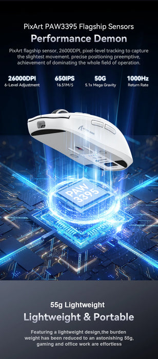 Attack Shark X6 PAW3395 Bluetooth Mouse,Tri-Mode Connection,RGB Touch Magnetic Charging Base