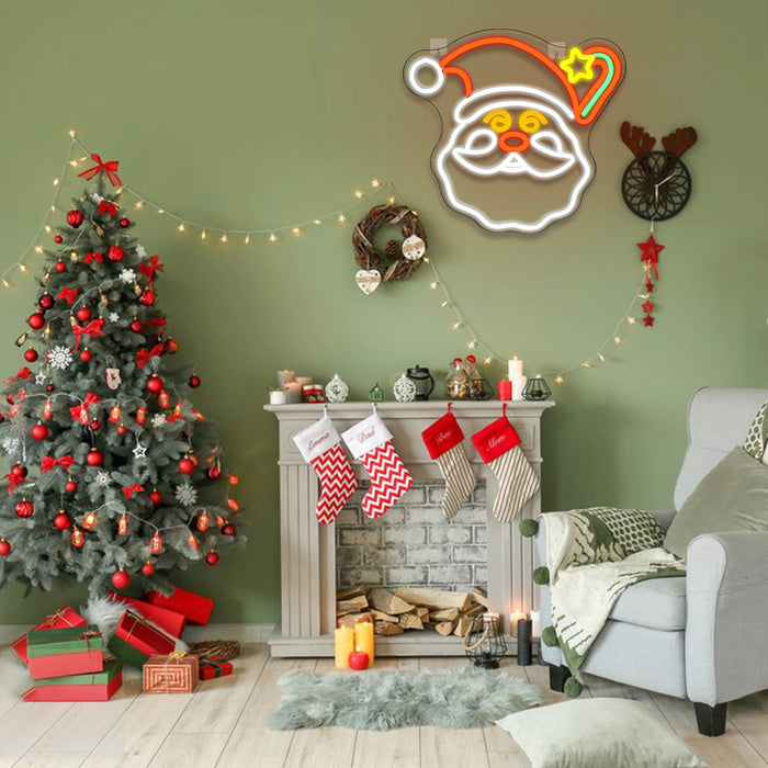 Merry Christmas Neon Sign Christmas Hat Dimmable LED Sign
