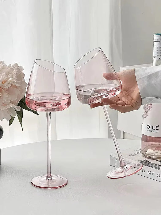 500ml Large Capacity Pink Red Wine Wine Glass High-Value Home Crystal Champagne Glass Cup Oblique Mouth Goblet