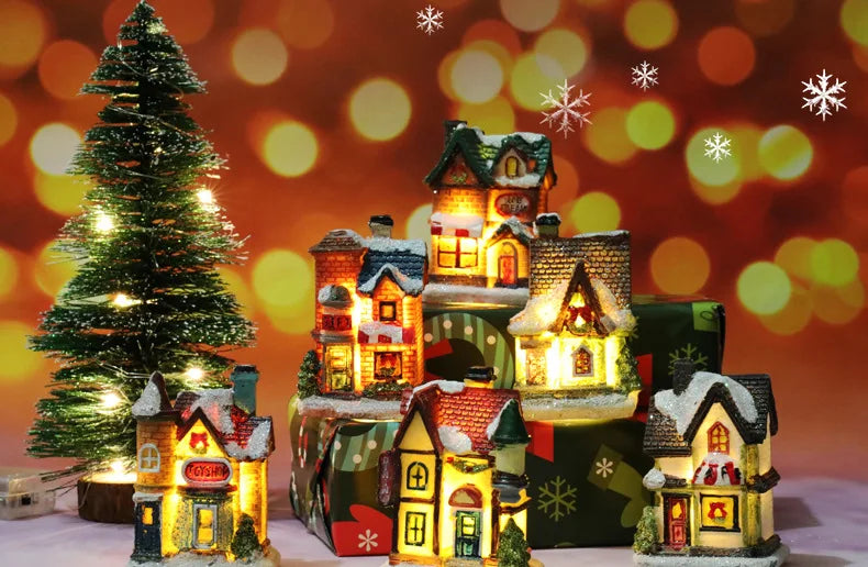 LED Christmas Decorations Resin Small House Micro