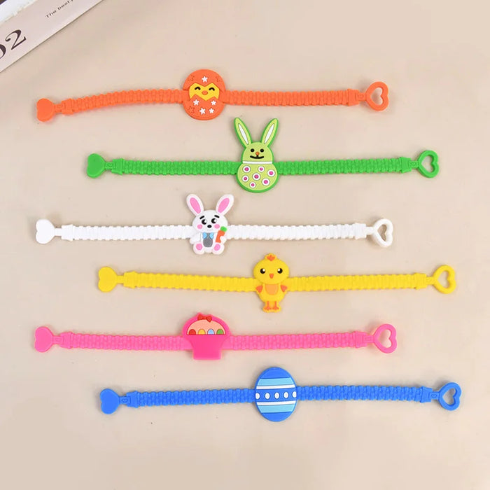 Easter Kids Gift Rabbit Eggs Bracelets Silicone Ring Keychains Happy Easter Birthday Party Favors Goodie Bag Basket Filler Toys