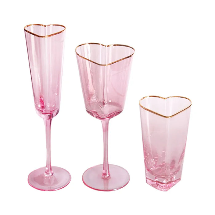 Pink Phnom Penh Heart-shaped Red Wine Glasses Barware Set Hammer pattern Champagne Glasses Juice Glass Mug Goblets