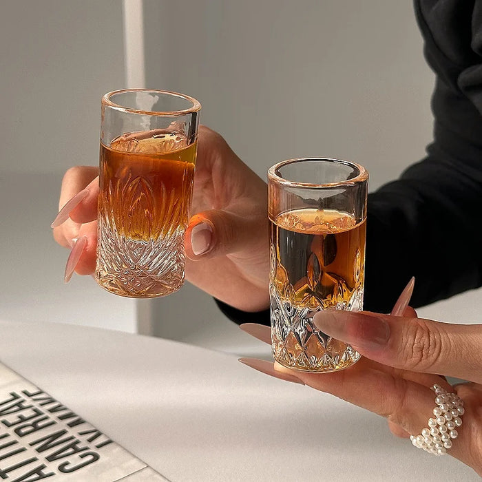 Engraved Diamond Crystal Glass Shot Glass for Whiskey Foreign Wine White Wine Bullet Glass Carved Home Household Drinkware