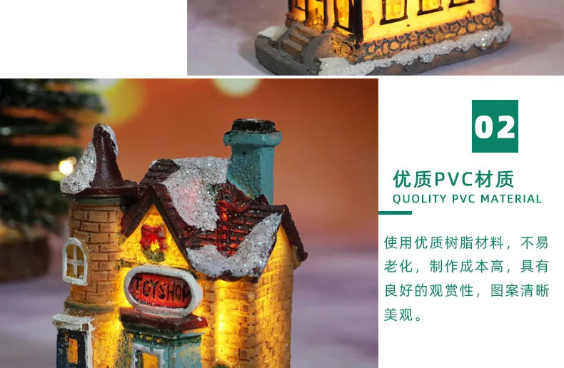 LED Christmas Decorations Resin Small House Micro