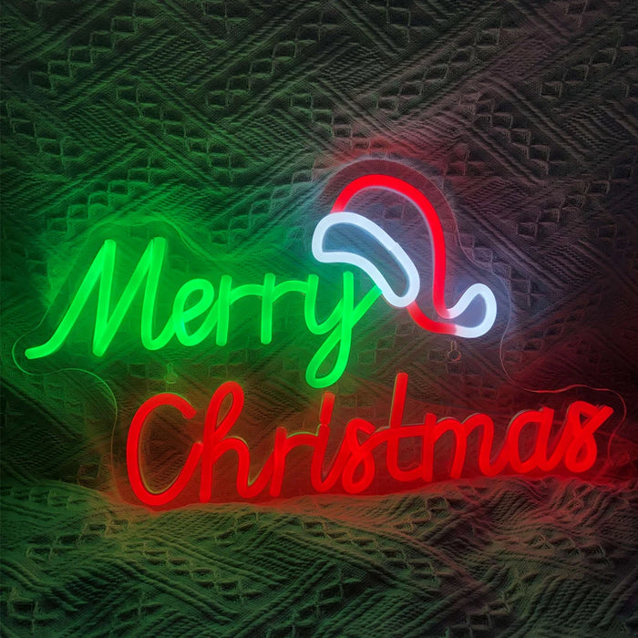 Merry Christmas Neon Sign Christmas Hat Dimmable LED Sign