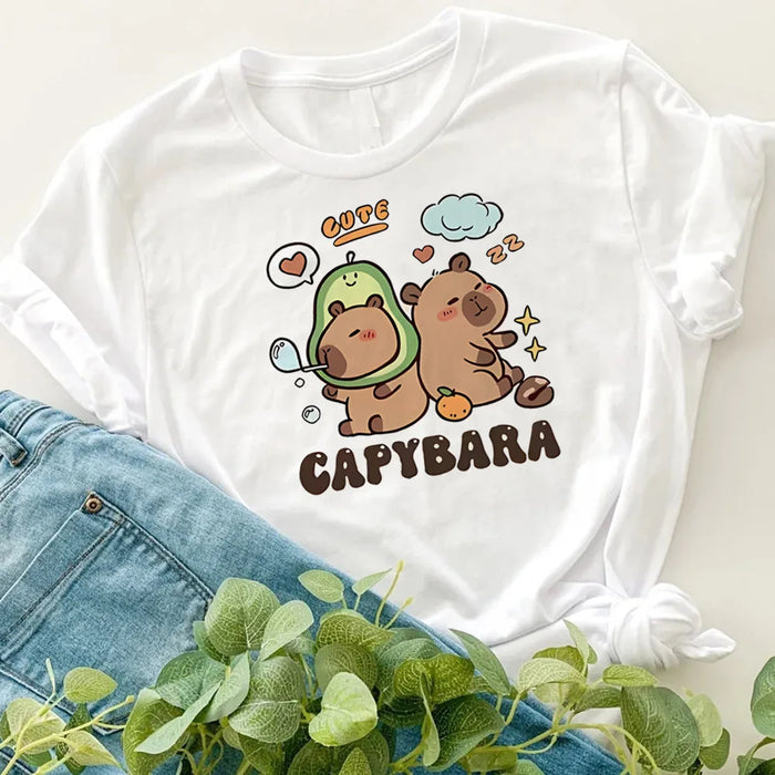 Kids Basic T-shirt Women Men Capybara Tees 3-10Years Children Short Sleeved Clothes Boys Girls Round Neck Tops Birthday Gifts