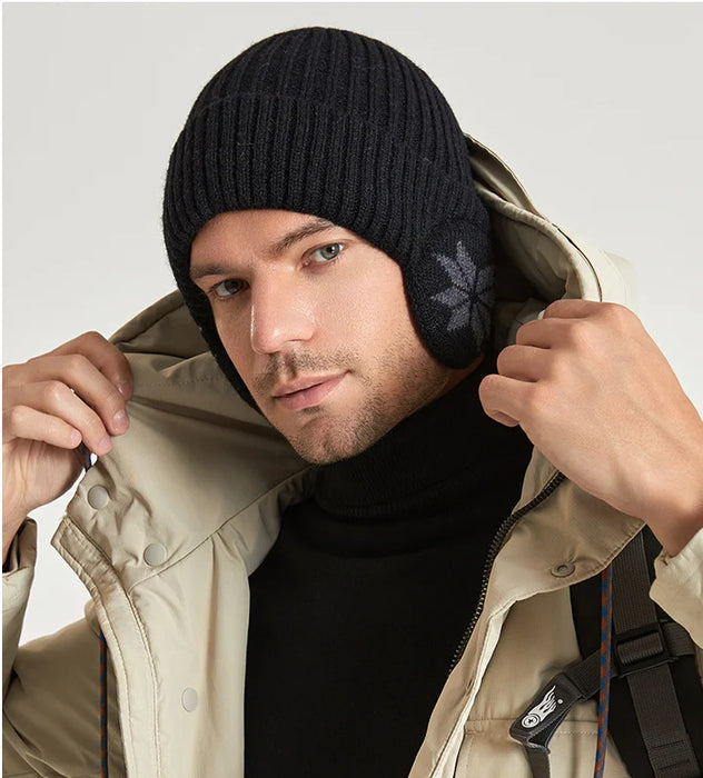 New Unisex Add Fur Lined Winter Knitted Hat With Earflap Fashion Beanie Hats For Men Women Outdoor Classic Keep Warm Cap