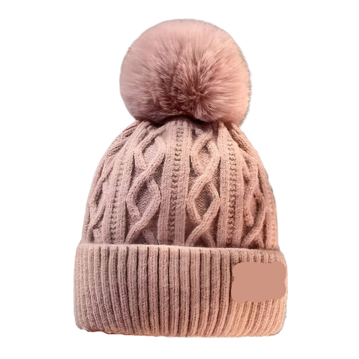 Autumn and Winter Women's Pompom Knitted Hat Women Solid Color Thicken Plush Beanie Cap Female Autumn Warm Crochet Hats